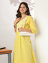Yellow Pure Cotton Yoke Embroidered A-line Kurta